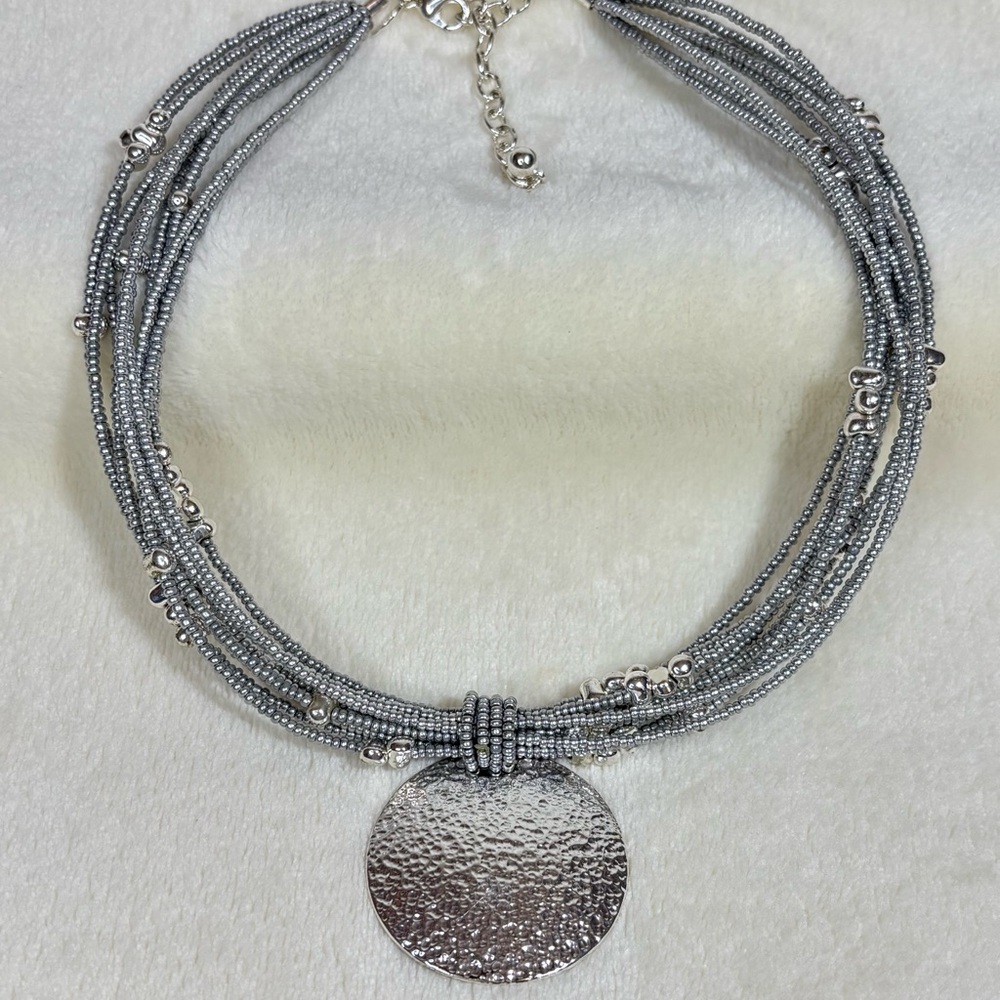 Vintage Joan Rivers Resort wear Multistrand Silvertone Beaded Statement Necklace